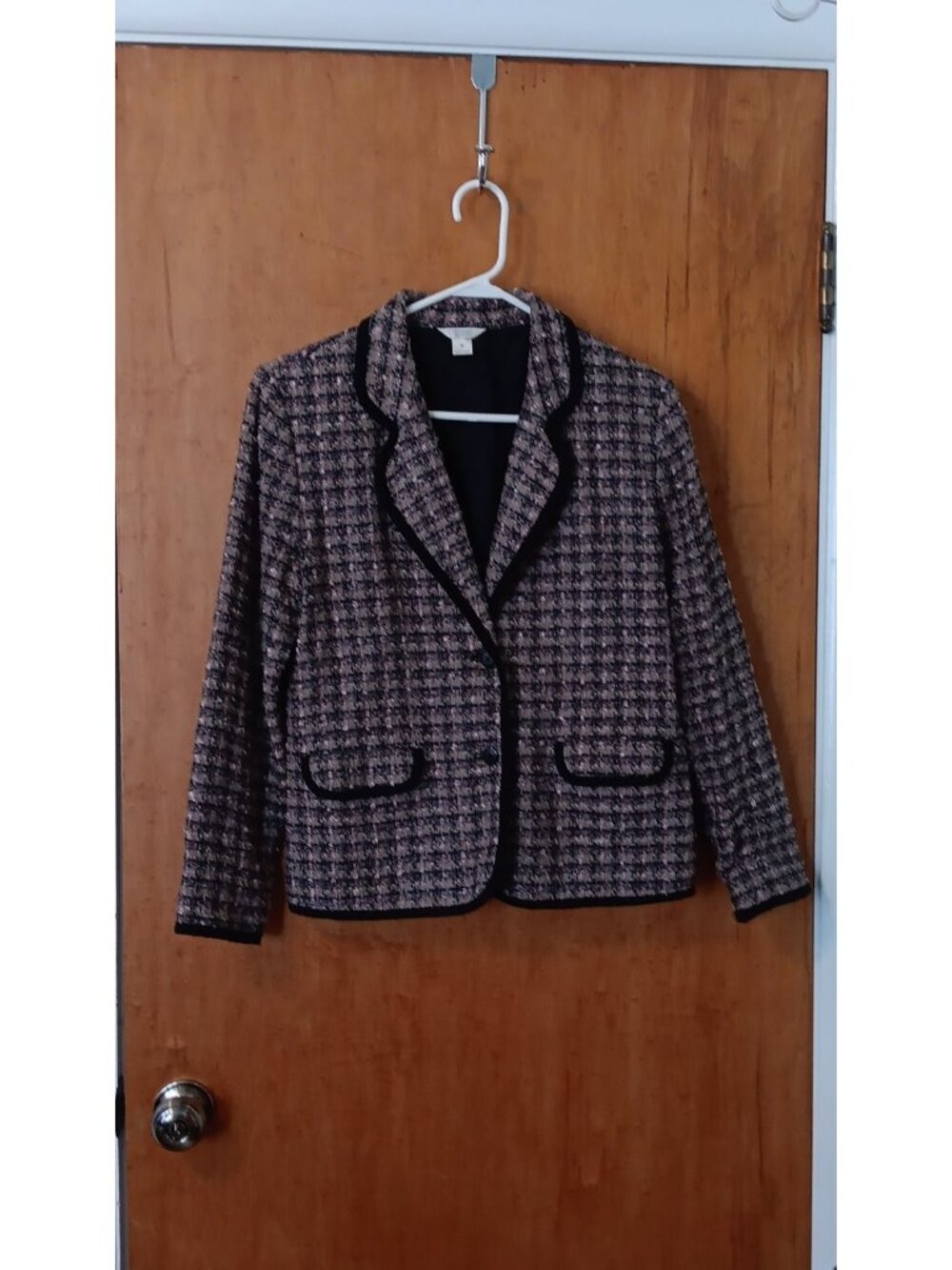 Christopher & Banks Women's Tweed Blazer Black Pink Olive Size M Lined Notch
